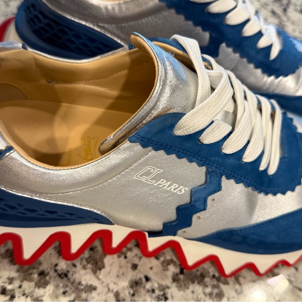 CL Paris Silver & Blue Wave-Soled Sneakers